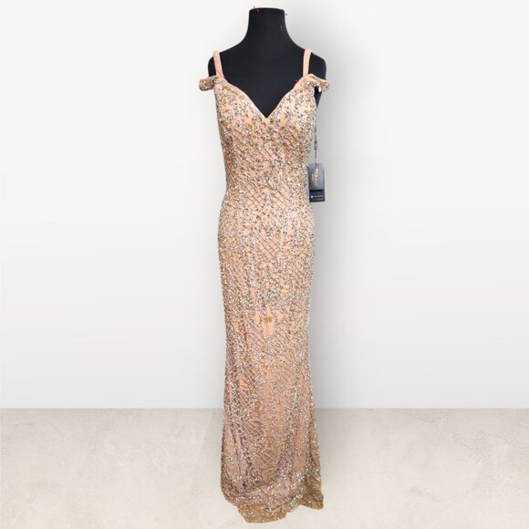 Terani Couture Nude Off Shoulder Beaded Dress - Picture 4 of 8